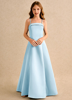Azazie Izel Girls Formal vestidos de niña de las flores Vestido de Marfil Azul Cielo de Satin Mate de Corte en A con Plisado image6