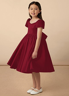 Azazie Juno Flower Girl Dresses Burgundy A-Line Sweetheart Neckline Matte Satin Dress image2