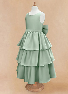 Azazie Margie Flower Girl Dresses Agave A-Line Bow Stretch Satin Dress image6