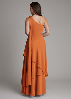 Azazie Monique Bridesmaid Dresses Cinnamon A-Line One Shoulder Chiffon Dress image2