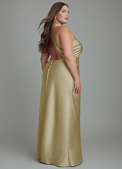 Azazie Evadne Bridesmaid Dresses Moss Green Sheath Pleated Stretch Satin Dress image8
