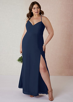 Azazie Manila Bridesmaid Dresses Dark Navy Sheath V-Neck Chiffon Dress image7