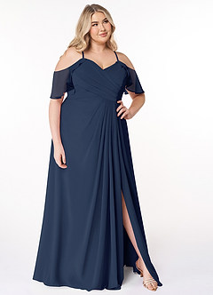 Azazie Dakota Bridesmaid Dresses Dark Navy A-Line V-Neck Pleated Chiffon Dress image9