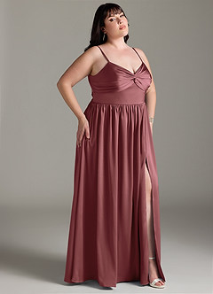 Azazie Zeya Bridesmaid Dresses Amethyst A-Line Pleated Stretch Satin Dress image19
