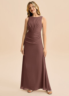 Azazie Floris Junior Robe Trapèze en Mousseline de soie Plissée Expresso image4