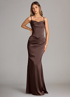 Azazie Sorrel Robes de demoiselle d'honneur Robe Sirène Convertible en Satin extensible Sans bretelles Ganache image6