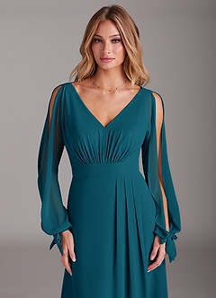 Azazie Matilda Final Sale Ink Blue A-Line Long Sleeve Chiffon Dress image6