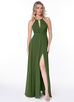 Azazie Evalleen Brautjungfernkleider A-Linie Plissee Chiffon Kleid Olivgrün image2