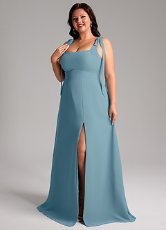 Azazie Debra Bridesmaid Dresses Moody Blue A-Line with Pockets Chiffon Convertible Dress image11
