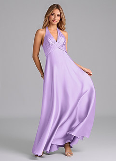 Azazie Tessie Bridesmaid Dresses Lilac A-Line Pleated Stretch Satin Dress image4