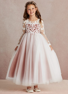 Azazie Elodie Blumenmädchenkleider Ballkleid Spitze Kleid Elfenbein Kastanienbraun image3