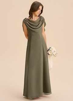 Azazie Lambie Junior Willow Green A-Line Pleated Chiffon Dress image5