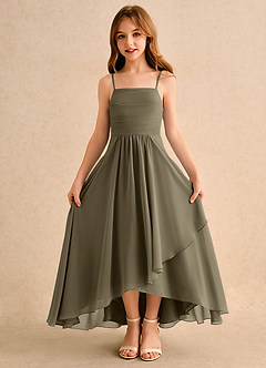 Azazie Twilight Dance Girls Formal Flower Girl Dresses Willow Green A-Line Pleated Chiffon Dress image6