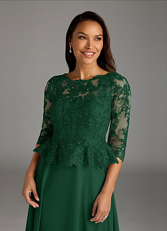 Azazie Averie Abiti per la Madre della Sposa Abito A-Line in Chiffon con Scollo a Barca e Paillettes Verde Scuro image2