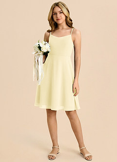 Azazie Shale Junior A라인 절하다 쉬폰 미니 주니어 신부 들러리 드레스 image5