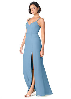 Azazie Blink Bridesmaid Dresses Steel Blue Sheath V-Neck Chiffon Dress image3