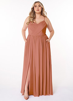 Azazie Cora Vestidos de damas de honor Vestido de Mai Tai de Gasa de Corte en A con Plisado image6