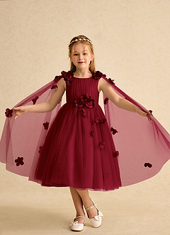 Azazie Staria Robe Demoiselle D'honneur Fillette Robe Princesse en Tulle Rayé Bourgogne image4