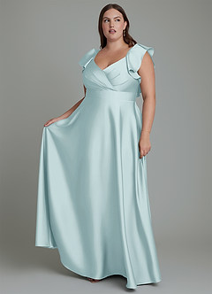 Azazie Leilani Bridesmaid Dresses Mist A-Line Ruched Stretch Satin Dress image10