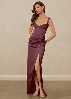 Christian Siriano Bridal for Azazie 1017 Bridesmaid Dresses Sangria Sheath Sweetheart Neckline Stretch Satin Dress image3