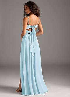 Azazie Zeya Bridesmaid Dresses Sky Blue A-Line Pleated Stretch Satin Dress image1