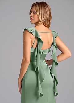 Azazie Adi At-home Try On Dresses Burgundy A-Line Pleated Stretch Satin Dress image2