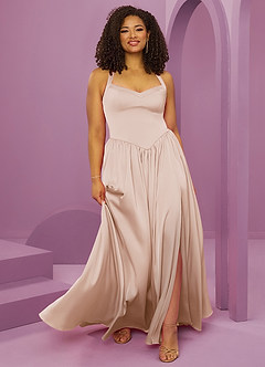 Barbie ♥ Azazie Bridesmaid Dresses Blushing Pink A-Line with Pockets Stretch Satin Dress image10