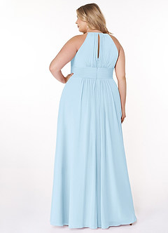 Azazie Bonnie Robes de demoiselle d'honneur Robe Trapèze en Mousseline de soie Trou de serrure froncé Bleu Ciel image7