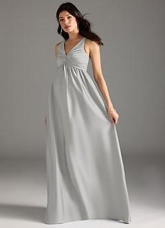 Azazie Yetta Maternity Bridesmaid Dresses A-Line Pleated Stretch Satin Floor-Length Dress image6