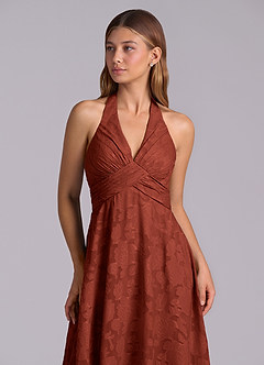 Azazie Tessie Brudtärnklänningar Klä av A-Linje i Blommig Utbrändhet Plisserad Terrakotta image7