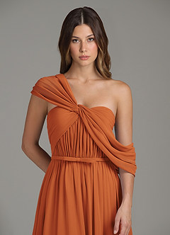 Azazie Nyah Bridesmaid Dresses Cinnamon A-Line Off the Shoulder Chiffon Dress image7