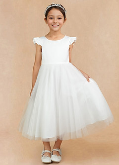 Azazie Hemi Blumenmädchenkleider A-Linie Schleifen Tüll Kleid Elfenbein Dämmerung image6