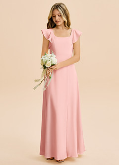 Azazie Bondi Junior Powder Pink A-Line Side Slit Stretch Satin Dress image5