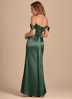 Azazie Shea Bridesmaid Dresses Eucalyptus Mermaid Off the Shoulder Metallic Satin Convertible Dress image5
