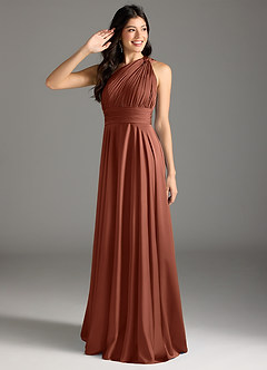 Azazie Charlize Brautjungfernkleider A-Linie One-Shoulder Stretch-Satin Kleid Lehm image1