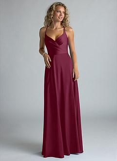 Azazie Davis Bridesmaid Dresses Mulberry A-Line Pleated Stretch Satin Dress image4