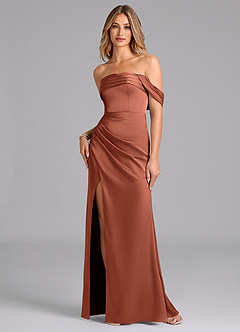 Azazie Lisbeth Bridesmaid Dresses Clay Mermaid Off the Shoulder Stretch Satin Convertible Dress image1