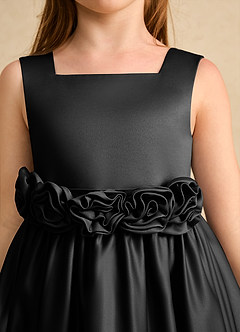 Azazie Peaches Flower Girl Dresses Black A-Line Bow Matte Satin Dress image5