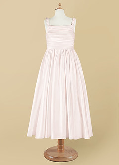 Azazie Cutie Pie Flower Girl Dresses Rose Petal A-Line Pleated Matte Satin Dress image7