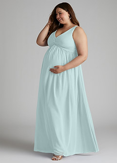 Azazie Yetta Brautjungfernkleider für Schwangere A-Linie V-Hals Versammelt Chiffon Bodenlänge Kleid image10