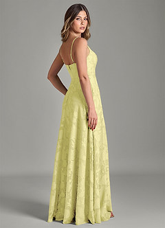 Azazie Amani Robes de demoiselle d'honneur Robe Trapèze en Blumen-Burnout Plissée Sorbet Citron image2