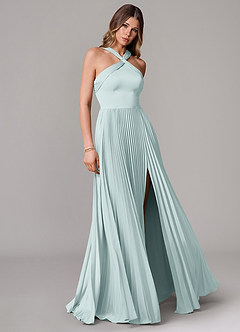 Azazie Afra Bridesmaid Dresses Mist A-Line Pleated Stretch Satin Dress image1
