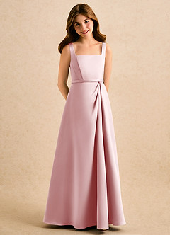 Azazie Emiko Girls Formal Flower Girl Dresses Powder Pink A-Line Pleated Matte Satin Dress image1