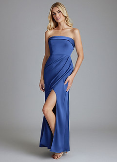 Azazie Aretha Bridesmaid Dresses Royal Blue A-Line Strapless Stretch Satin Convertible Dress image4
