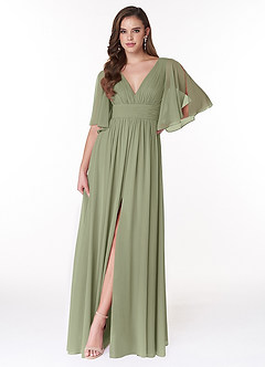 Azazie Temeka Bridesmaid Dresses Pistachio A-Line Ruched Chiffon Dress image1