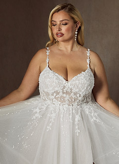 Azazie Florian Wedding Dresses Diamond White A-Line V-Neck Sequins Tulle Dress image12