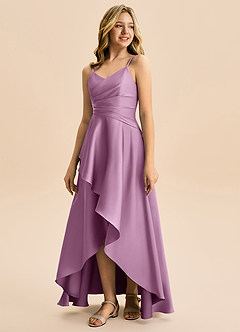 Azazie Eirlys Junior Abito A-Line in Raso Elasticizzato Plissettato Glicine image5