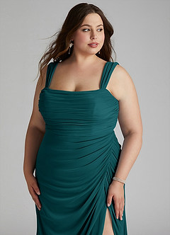 Azazie Jesaphine Bridesmaid Dresses Peacock Sheath Ruched Mesh Dress image11