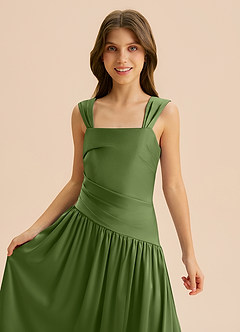 Azazie Dotty Junior A-Linie Plissee Stretch-Satin Kleid Wacholder image7