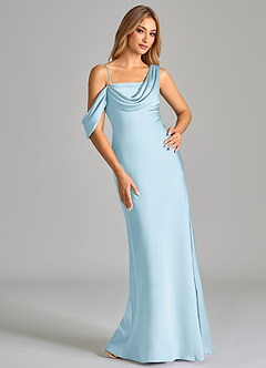 Azazie Celina Brautjungfernkleider Etui Schulterfrei Stretch-Satin Kleid Himmelblau image1